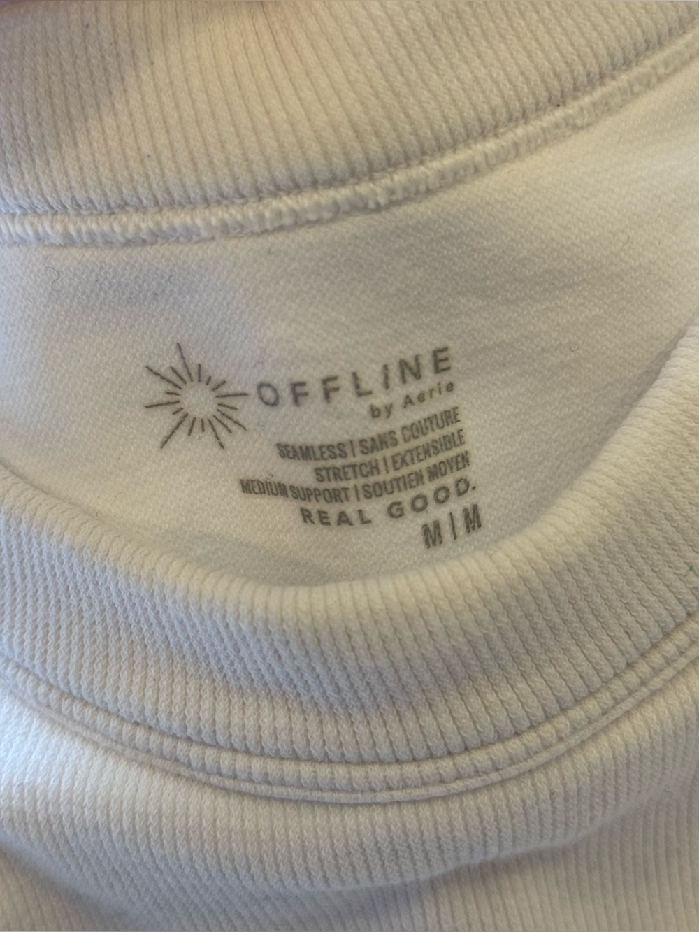 OFFLINE by Aerie White Seamless Ribbed Racerback Crop Tank Top Medium Gym Yoga - Picture 2 of 5